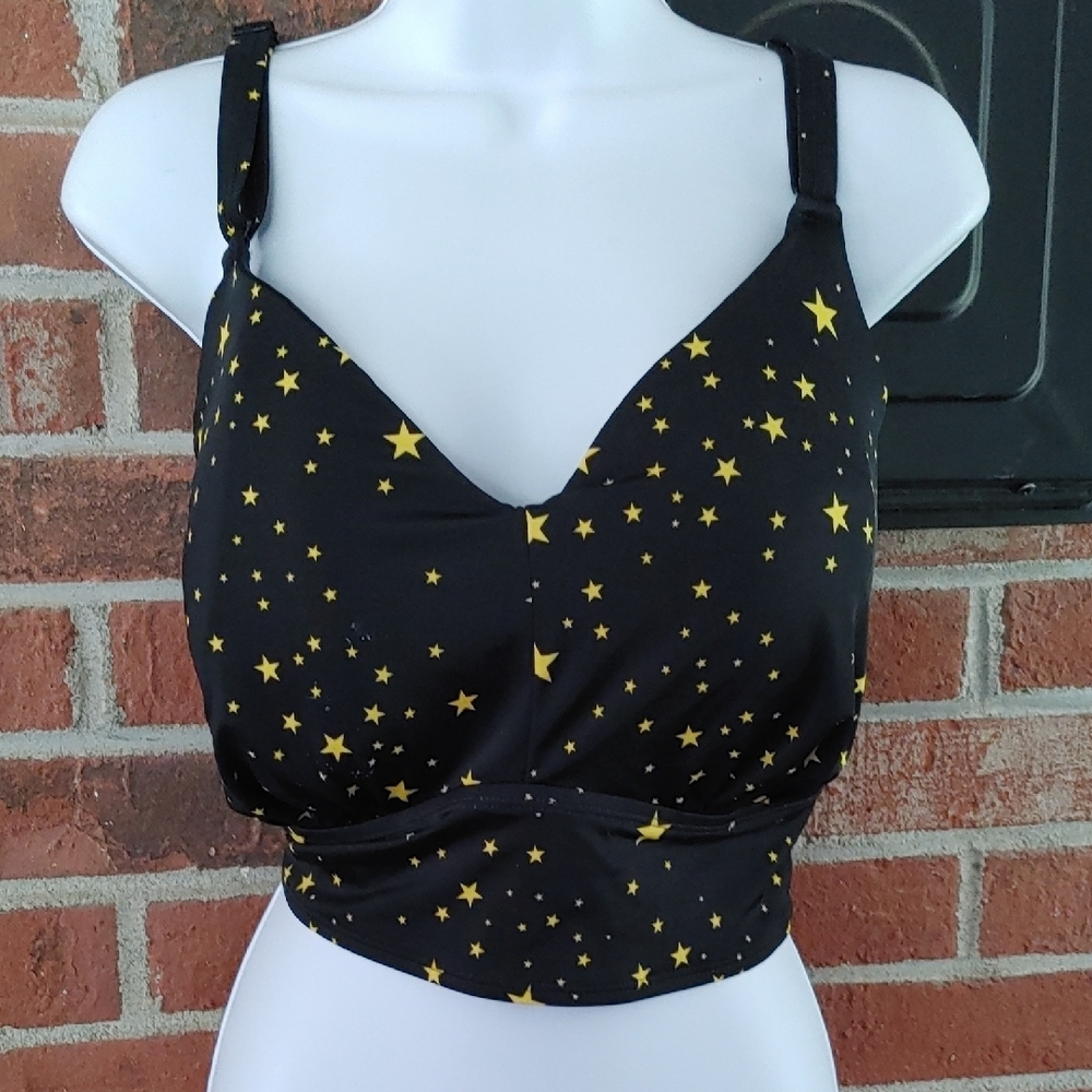Torrid  Black and Yellow Star Wire Free Racerback Bikini Top Torrid Size 3